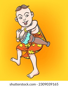 Thai children, Thai cartoons, Thai musical play. pop art retro hand drawn style vector design illustration.