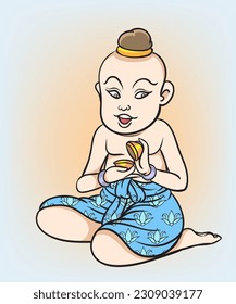 Thai children, Thai cartoons, Thai musical play. pop art retro hand drawn style vector design illustration.