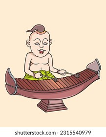 Thai children, Thai cartoons, Thai musical play. pop art retro hand drawn style vector design illustration.
