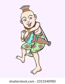 Thai children, Thai cartoons, Thai musical play. pop art retro hand drawn style vector design illustration.