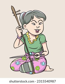 Thai children, Thai cartoons, Thai musical play. pop art retro hand drawn style vector design illustration.