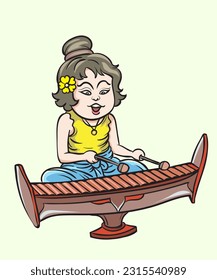 Thai children, Thai cartoons, Thai musical play. pop art retro hand drawn style vector design illustration.