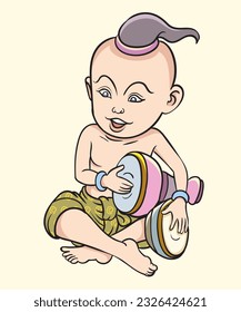 Thai children, Thai cartoons, Thai musical play. pop art retro hand drawn style vector design illustration.