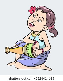 Thai children, Thai cartoons, Thai musical play. pop art retro hand drawn style vector design illustration.