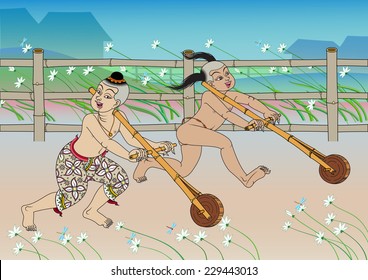 Thai children play rollers 