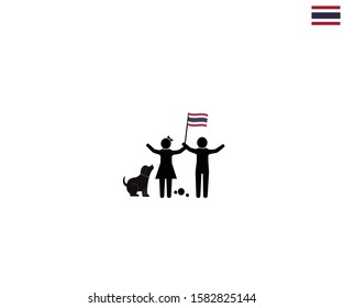 THAI children waving THAILAND national flag, future of THAILAND concept, sign symbol background, vector illustration.