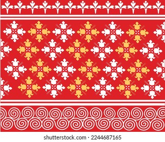 Thailändische und chinesische Muster Design auf dem Stoff mit roten, weißen, gelben, als Blumen auf dem Wasser entworfen, schöne kontrastfarbene Farben.
Geeignet für Bilder aus dem chinesischen Neujahr, die Wohlstand vermitteln