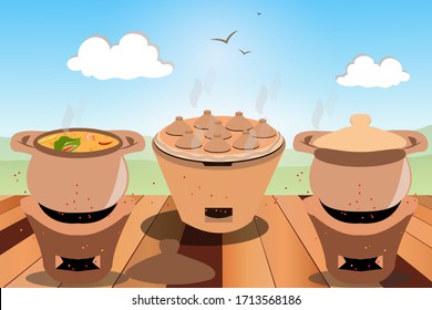 Thai clay stoves on a table