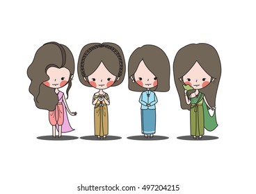 thai costum set, illustration and vector