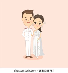 Thai couple in Thai traditional dress for wedding card vector
