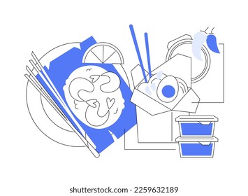 Ilustración vectorial de concepto abstracto de la cocina tailandesa. comida tradicional tailandesa, menú de restaurante de cocina oriental, sabor picante tailandés, receta asiática, comida para llevar, metáfora abstracta del mercado gourmet.