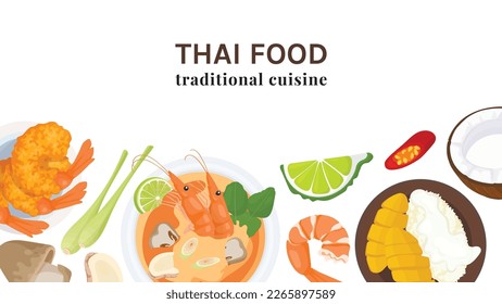 Thai cuisine banner horizontal. Asian food promotional flyer