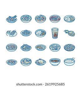 thai cuisine food asia doodle icons set vector. curry table, various thailand, menu rice, plate delicious, som, meal, dish, cooking thai cuisine food asia sketch hand drawn