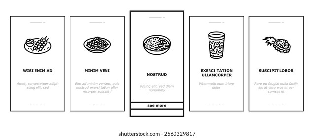 thai cuisine food asia onboarding mobile vector curry table, various thailand, menu rice, plate delicious, som, meal, dish, cooking thai cuisine food asia illustrations