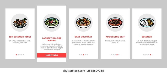 thai cuisine food asia onboarding mobile vector curry table, various thailand, menu rice, plate delicious, som, meal, dish, cooking thai cuisine food asia illustrations