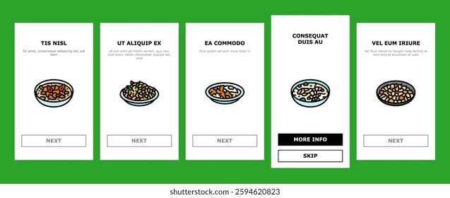 thai cuisine food asia onboarding mobile vector curry table, various thailand, menu rice, plate delicious, som, meal, dish, cooking thai cuisine food asia illustrations