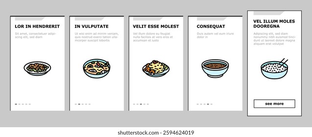 thai cuisine food asia onboarding mobile vector curry table, various thailand, menu rice, plate delicious, som, meal, dish, cooking thai cuisine food asia illustrations