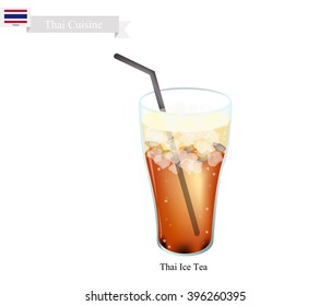 Thai Cuisine, Thai Ice Tea Served with Milk. One of The Most Popular Drink in Thailand.