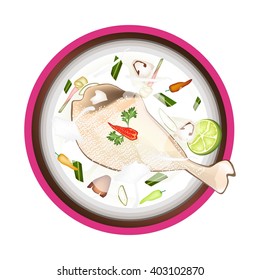 Thai Cuisine, Tom Kha Gai  or Thai Chicken Spicy and Sour with Chickens, Mushroom, Coconut Milk and Herbs. One of The Most Popular Dish in Thailand.
