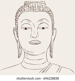 Thai culture concept with buddha , hand drawn sketch line art vector.