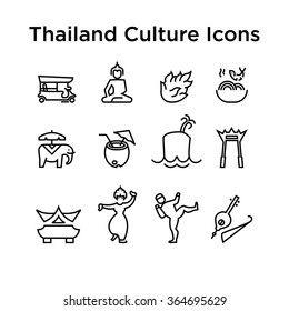 Thai Culture Icons, Culture Signs of Thailand, Traditions of Thailand, Thai 
Life, National Objects of Thailand, Black Line Icons, Black Stroke Icons, 
Thai Culture Line Black Icon