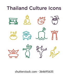 Thai Culture Icons, Culture Signs of Thailand, Traditions of Thailand, Thai 
Life, National Objects of Thailand, Colored Line Icons, Colored Stroke Icons, 
Thai Culture Line Color Icon