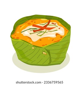 Patata de pescado de curry tailandés ( Hor Mok ) Vector de comida tradicional tailandés