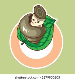 Thai Curry Freshwater Snail and Wild Betel Leafbush cute cartoon