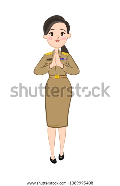 Thai Cute Cartoon Teacher Uniform Stock Vector (Royalty Free) 1389995408