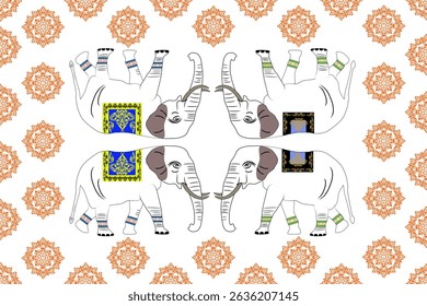  Thai Damask Elephant Pattern Elephant Animal Vector Illustration 