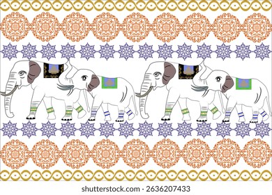  Thai Damask Elephant Pattern Elephant Animal Vector Illustration 