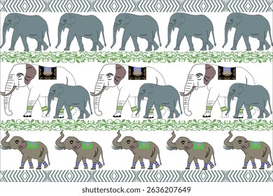 Thai Damask Elephant Pattern, Elephant, Animal, Vector, Illustration, Mammal, Shadow, Wildlife, Animal, Design, Forest
