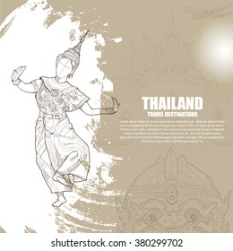 Thai dance and culture background.Thailand travel destinations background