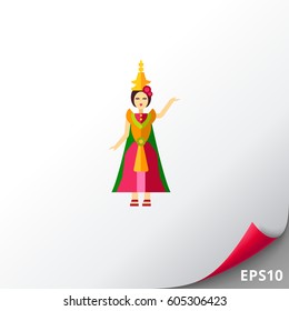 Thai dancer in colorful dress icon