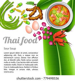 Thai delicious and famous food Sour Soup with isolated white background ingredient,vector illustration