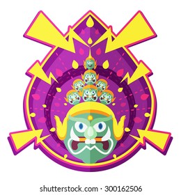 Thai Demon Guardian in Buddhist temple Flat Badge style Vector Eps10