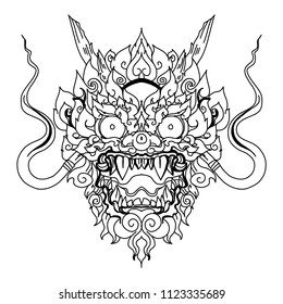 Thai Demon Mask and Line thai style.Monkey mask tattoo.
