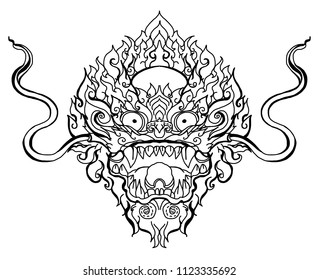 Thai Demon Mask and Line thai style.Monkey mask tattoo.