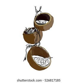 Thai desert in coconut shell.Vector Illustration