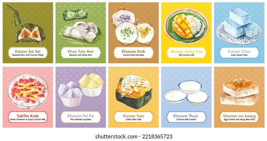 Thai dessert card set (Khanom Thai)