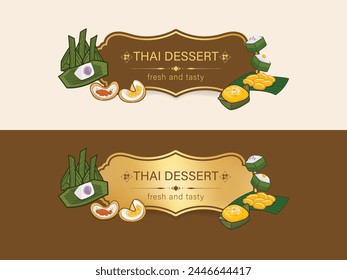 Thai Dessert Festival Label Banner Vorlage. Thai Sweet Abzeichen Zeichen Illustration Vektorgrafik Design.