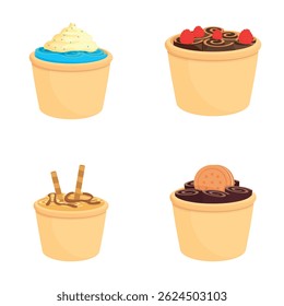 Thai dessert icons set cartoon vector. Rolled ice cream in cup. Sweet food