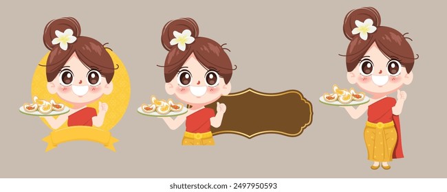 Thai dessert label banner template. Thai Sweet sticker badge vector design. Kanom thai logo.