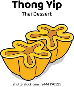 Thai dessert Made with coconut and egg yolks and sugar. Thong Yip hand drawn cartoon doodle style.