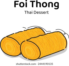 Thai dessert Made with coconut and egg yolks and sugar. Foi Thong hand drawn cartoon doodle style.