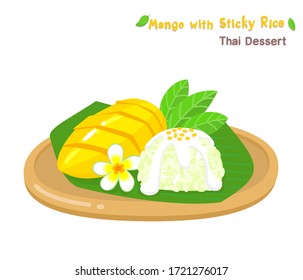 Thai Dessert Mango  with Sticky Rice Vector