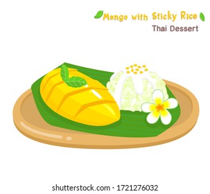 Thai Dessert Mango  with Sticky Rice Vector