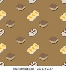 Thai dessert set cute food vector.Pastel colorful seamless background.Food illustration artwork