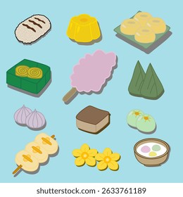 Thai dessert set cute food vector.Pastel colorful seamless background.Food illustration artwork