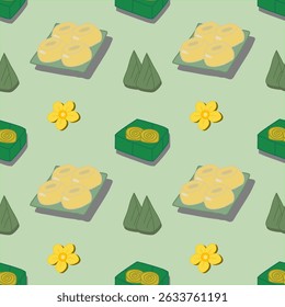 Thai dessert set cute food vector.Pastel colorful seamless background.Food illustration artwork